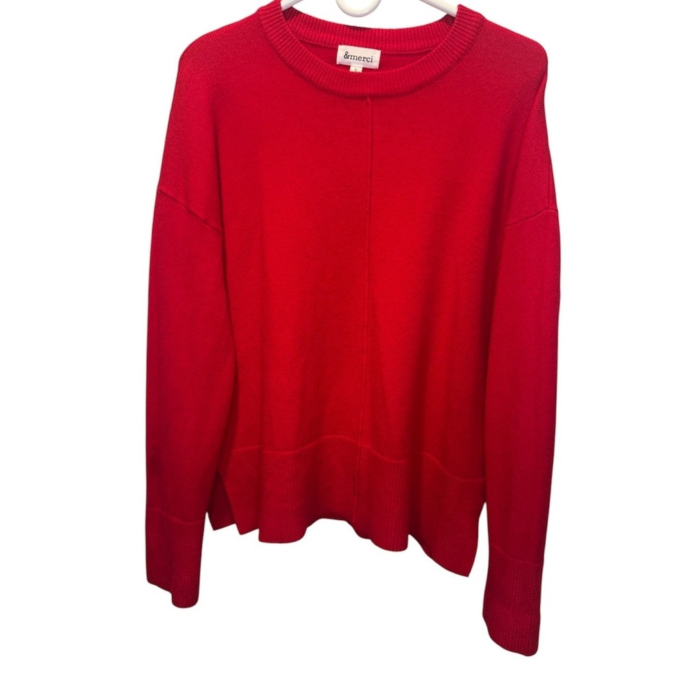 &merci Red Crewneck Sweater Long Sleeve Center Seam Knit Pullover Womens Small